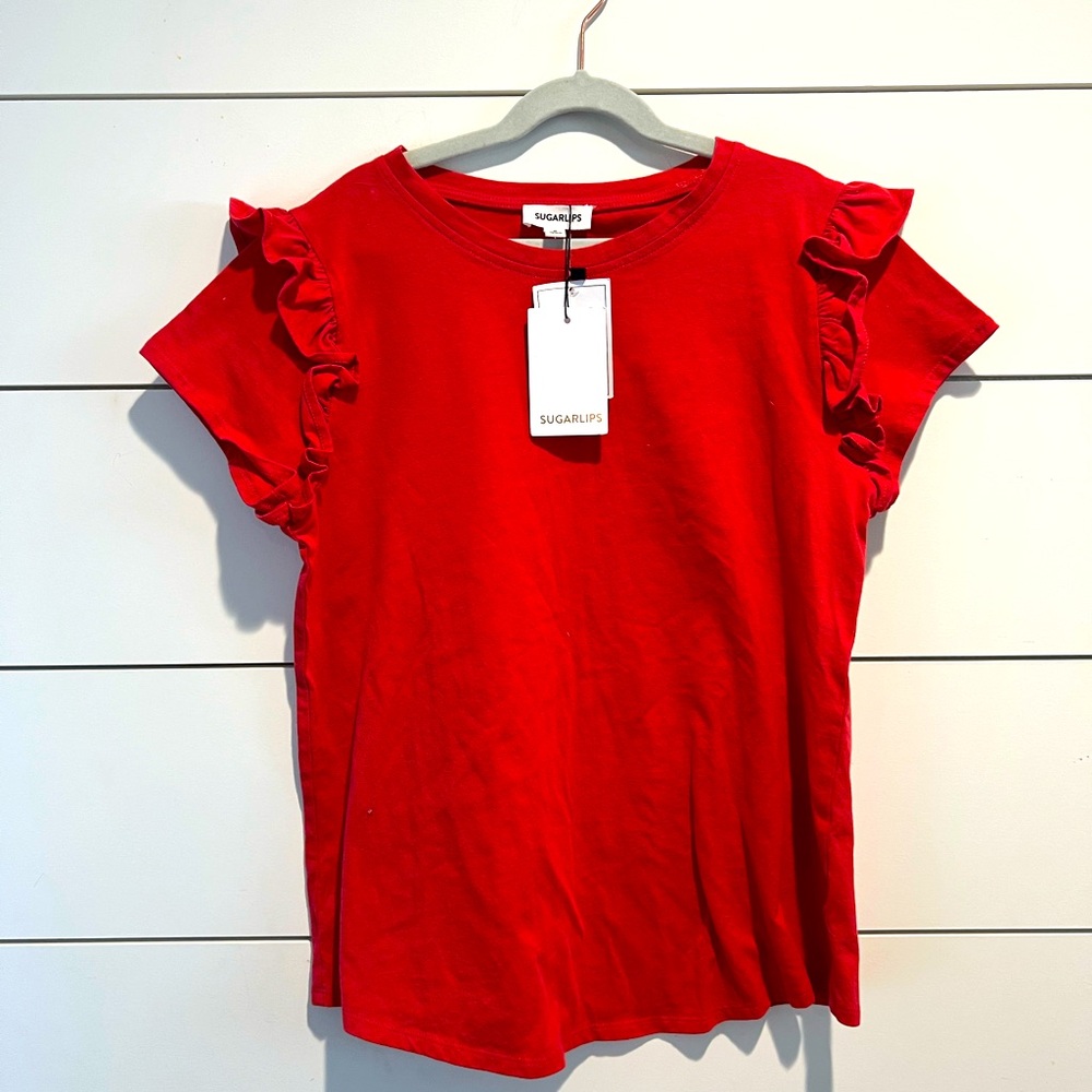 Sugarlips Red Ruffle Sleeve Top - Picture 1 of 6